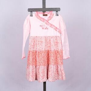 Rabbit Moon Girls Size 3Y 100% Cotton Floral Cottage Pink Ruffled Tiered Easter